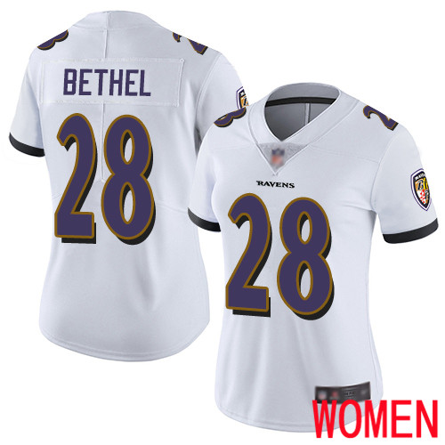 Baltimore Ravens Limited White Women Justin Bethel Road Jersey NFL Football #28 Vapor Untouchable